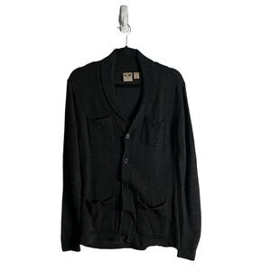 All-Son Men's Charcoal Gray Button-Down Wool Knit Cardigan